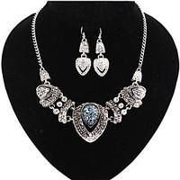 MPL Europe and the United States with exaggerated blue heart Glass Necklace Earrings Set