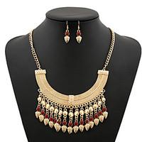 MPL European and American retro fringed coins Gem Necklace Earrings Set
