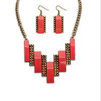MPL European and American fashion folk style square all-match Necklace Earrings Set