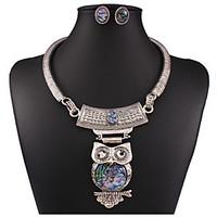 MPL European and American retro all-match Owl Pendant Necklace Earrings Set exaggerated