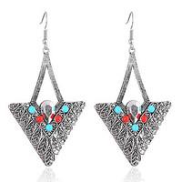 MPL European and American folk style retro carved inlaid beads Triangle Earrings