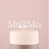 Mr & Mrs Bow Tie Acrylic Cake Topper - White