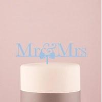 Mr & Mrs Bow Tie Acrylic Cake Topper - Pastel Blue