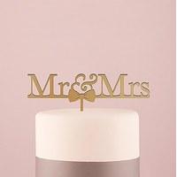 mr mrs bow tie acrylic cake topper metallic gold