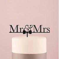 Mr & Mrs Bow Tie Acrylic Cake Topper - Black