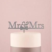 Mr & Mrs Bow Tie Acrylic Cake Topper - Metallic Silver