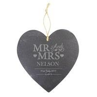 Mr & Mrs Personalised Slate Heart Decoration