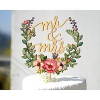 Mr Mrs Wedding Cake Topper Printed with Floral Wreath