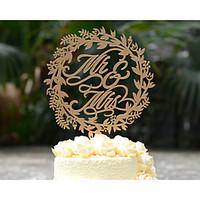 Mr Mrs Wreath Wedding Cake Topper Made of Wood and Hand Painted or in Natural Wood Color