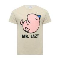 Mr Men mens 100% cotton beige short sleeve crew neck Mr Lazy character print t-shirt - Tan