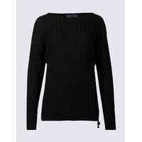 M&S Collection Ribbed Drawstring Hem Slash Neck Jumper