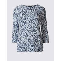 ms collection animal print round neck 34 sleeve t shirt