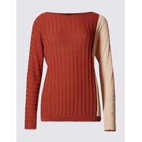 M&S Collection Ribbed Drawstring Hem Slash Neck Jumper