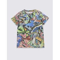M&S Collection Cotton Blend Printed T-Shirt (3-14 Years)