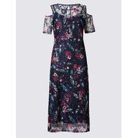 M&S Collection Floral Lace Cold Shoulder Skater Midi Dress