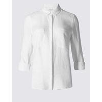M&S Collection PETITE Pure Linen Turn Up Sleeve Shirt