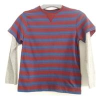 M&S Age 6-7yrs Claret, Blue And Grey Striped Jumper*