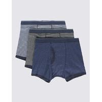 M&S Collection 3 Pack Pure Cotton Cool & Fresh Feeder Striped Trunks