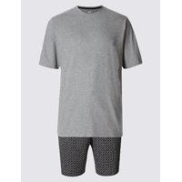 M&S Collection Pure Cotton Printed Pyjama Short Set