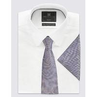 M&S Collection Pure Silk Textured Tie & Pocket Square Set