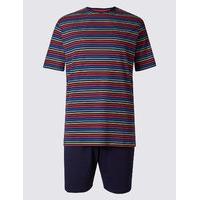 M&S Collection Pure Cotton Striped Pyjama Short Set
