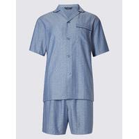 M&S Collection Pure Cotton Herringbone Short Pyjamas