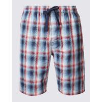 M&S Collection Pure Cotton Checked Stay Soft Pyjama Shorts