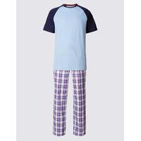 M&S Collection Pure Cotton Stay Soft Checked Pyjamas