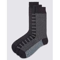 M&S Collection Luxury 3 Pairs of Cotton Rich Design Socks