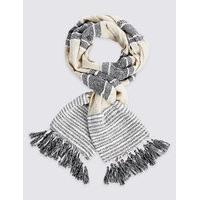 ms collection cotton rich striped tassel scarf