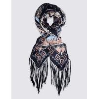 M&S Collection Pure Modal Printed Fringe Detail Scarf