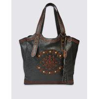 M&S Collection Faux Leather Embroidered Tote Bag