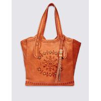 ms collection faux leather embroidered tote bag