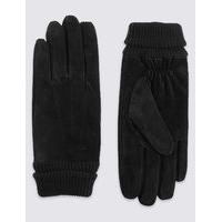 ms collection ribbed suede cuff gloves