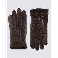 M&S Collection Leather Thinsulate Gloves with Knitted Cuff