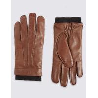 M&S Collection Leather Thinsulate Gloves with Knitted Cuff