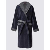 M&S Collection Pure Cotton Velour Luxury Two Tone Dressing Gown