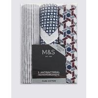 M&S Collection 3 Pack Pure Cotton Assorted Anti-Bacterial Handkerchiefs