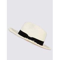 M&S Collection Fray Trim Banded Fedora Summer Hat