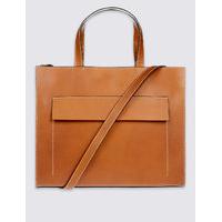 ms collection leather contrast stitch tote bag