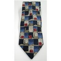 ms blue mix london themed print silk tie
