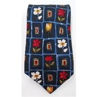 M&S blue mix square & flower print silk tie