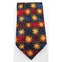 M&S blue, red & yellow square & flower print silk tie