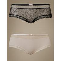 M&S Collection 2 Pack Lace Trim Low Rise Shorts