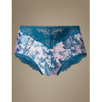 M&S Collection Sheen & Lace Print Brazilian Knickers