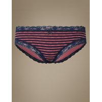 M&S Collection Cotton Rich Striped Lace Bikini Knickers