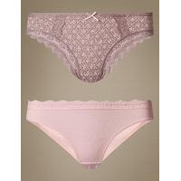 M&S Collection 2 Pack Cotton Rich Brazilian Knickers