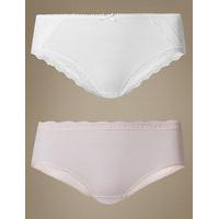 M&S Collection 2 Pack Cotton Rich Lace Trim Midi Knickers