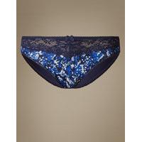 M&S Collection Printed Jacquard & Lace High Leg Knickers
