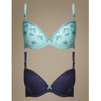 ms collection 2 pack embroidered padded plunge bra dd g